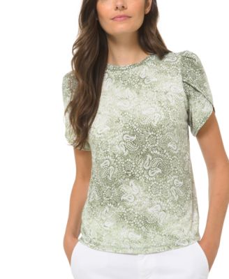 Michael Kors - Petite Petal-Sleeve Printed Top