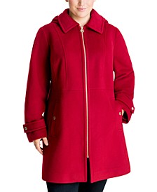 Women's Plus Size Hooded Point-Collar Coat, Created for Macy's