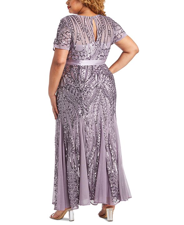 r & m richards plus size sequined godet gown