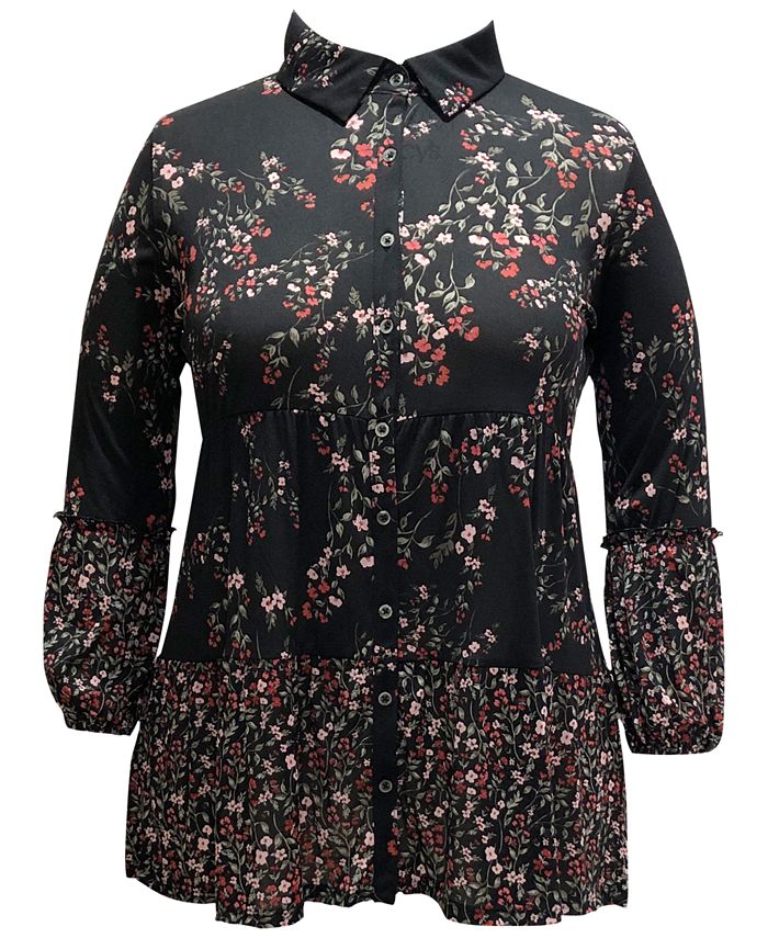 Style & Co Plus Size Floral-Print Mesh Shirt, Created for Macy's - Macy's