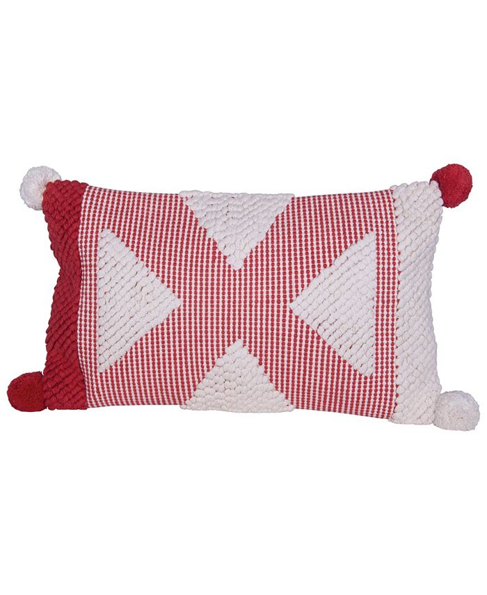 CREATIVE COOP INC Textured Cotton Woven Lumbar Pillow with Pom Poms