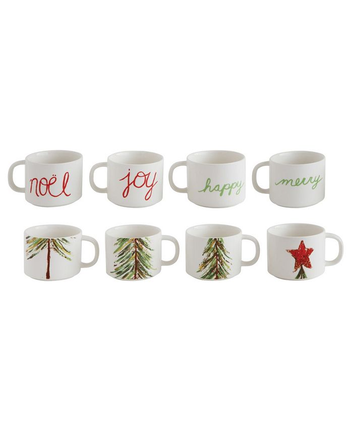 CREATIVE COOP INC Stacked Stoneware Mugs with Holiday Wording Puzzle