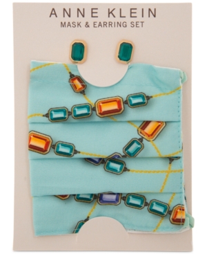 image of Anne Klein Gold-Tone Stone Stud Earrings & Face Mask Set