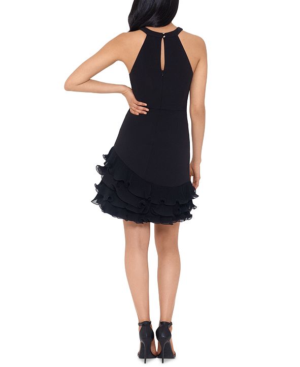 betsy and adam ruffled v neck gown