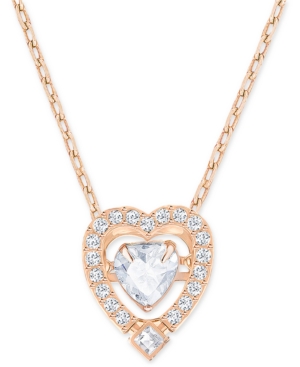 image of Swarovski Rose Gold-Tone Dancing Crystal Heart Pendant Necklace, 14-7/8