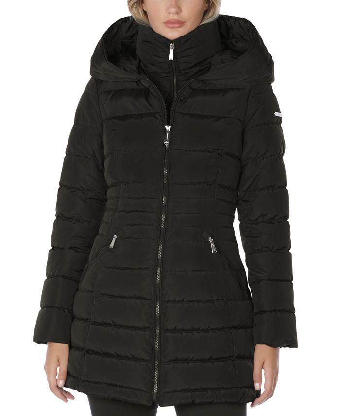 Laundry By Shelli Segal Women S Hooded, Laundry Faux Fur Lined Coat Plus Size Black And White