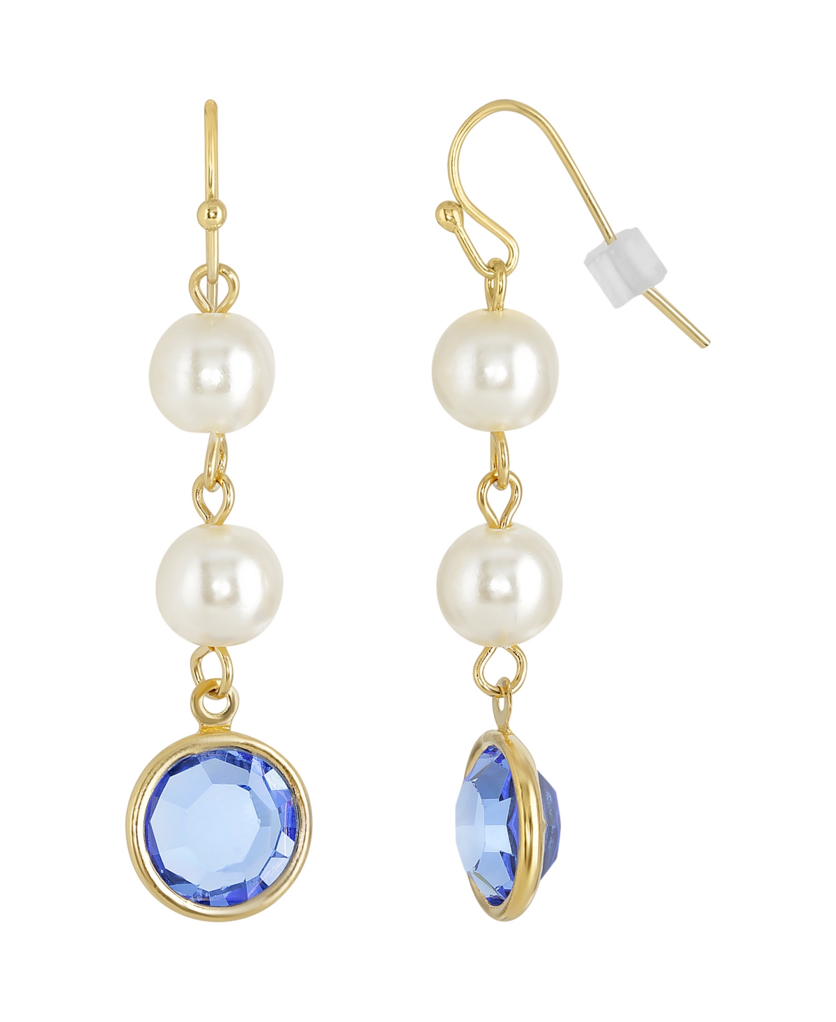 2028 Gold-tone Imitation Pearl With Blue Channels Drop Earring