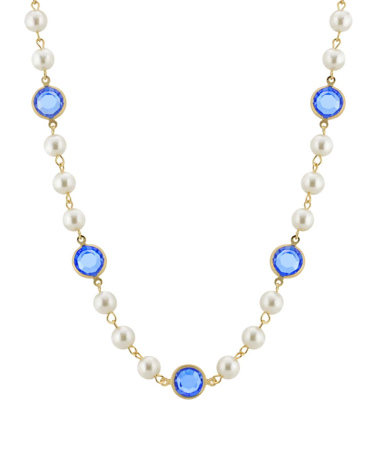 2028 Gold-tone Imitation Pearl With Blue Channels 16" Adjustable Necklace