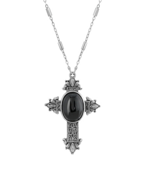 image of 2028 Pewter Cross Pendant Onyx Oval 28