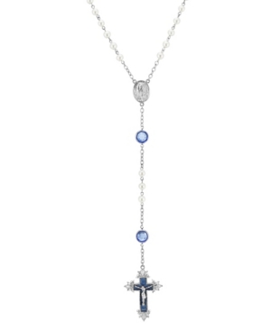 2028 Silver-Tone Imitation Pearl Blue Swarovski Crystal and Blue Enamel Chanel Rosary