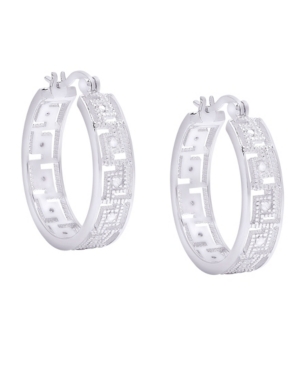 image of Macy-s Diamond Accent Silver-plated Greek Key Hoop Earrings