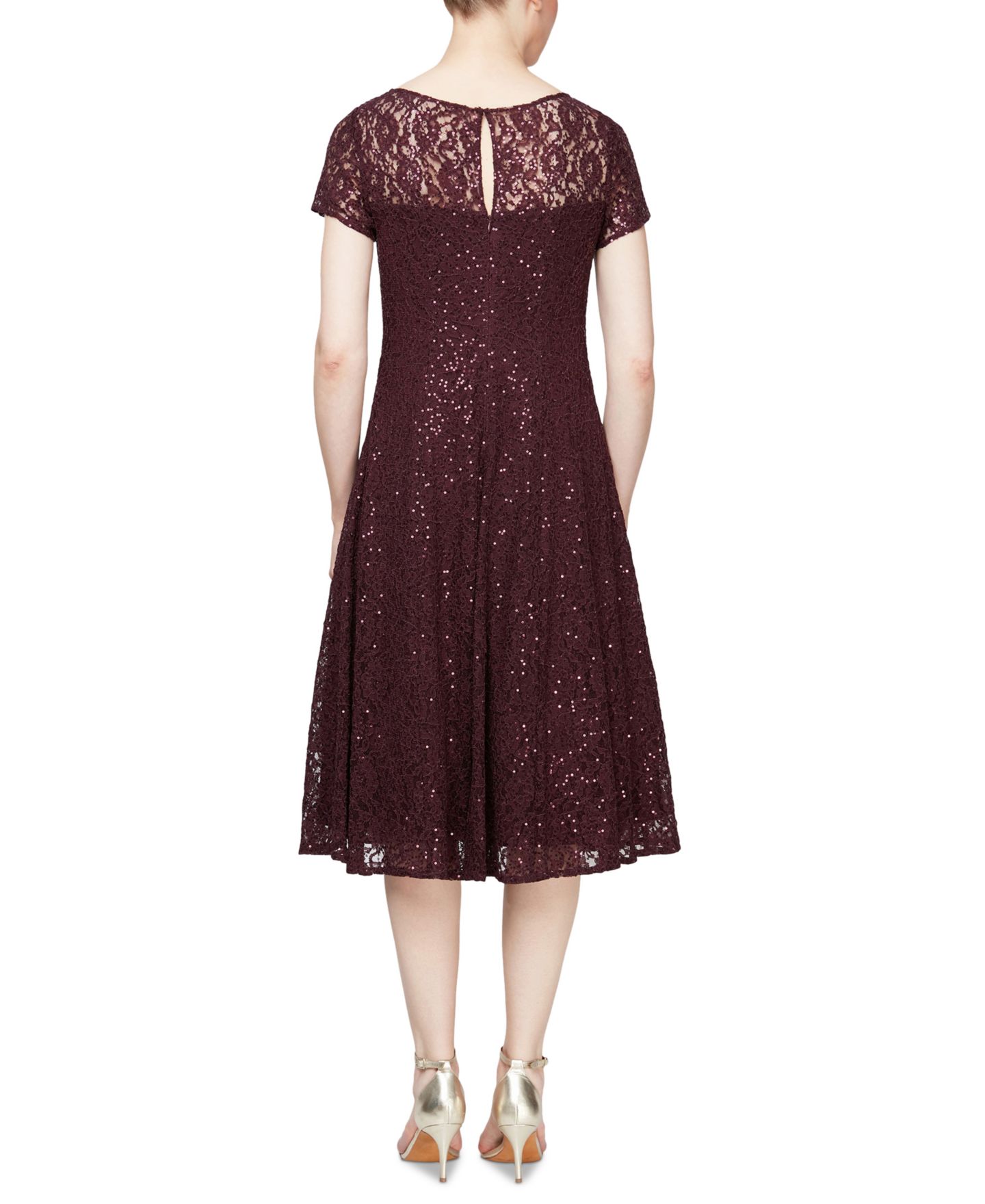 Женские платья SL Fashions Sequined Lace Midi Dresses, цвет: Инжирный — фото 2