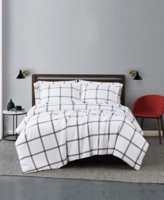 Printed Windowpane 3 Piece Duvet Cover Set, King