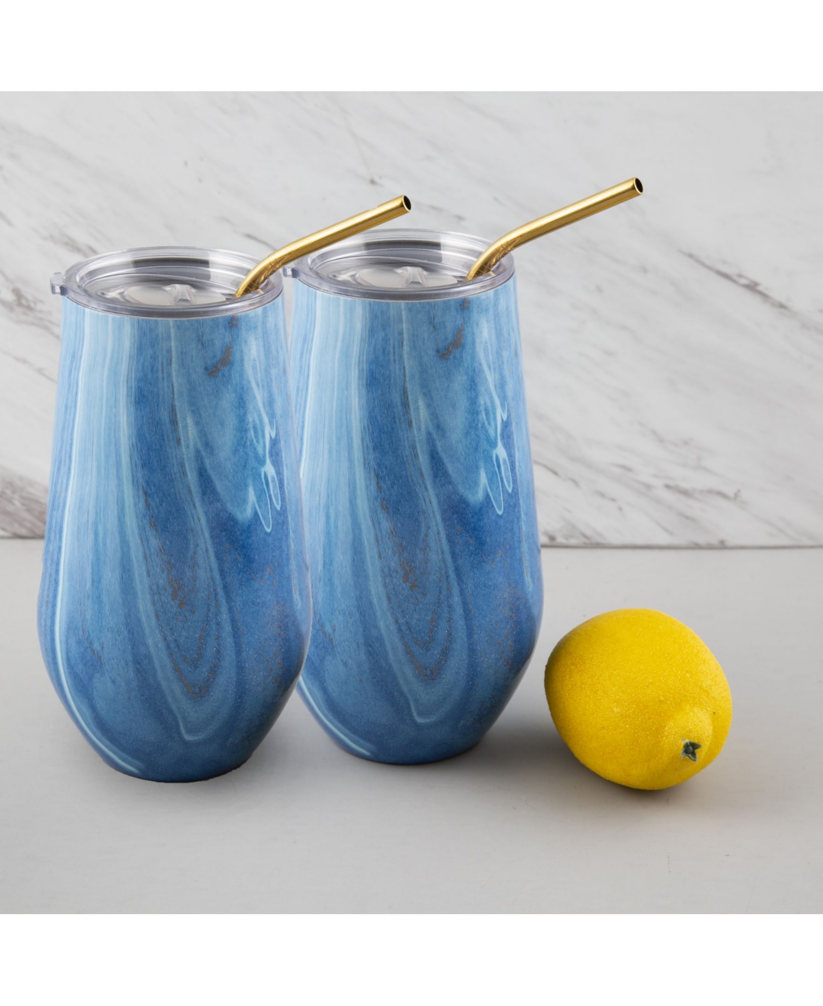 Thirstystone by Cambridge Oz Geode Decal Stainless Steel Wine Tumblers with Straw, Pack of 2