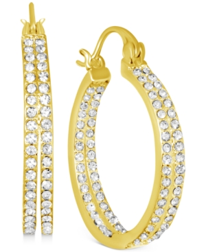 image of Essentials Crystal Small Double Hoop Earrings in Gold-Plate, 1