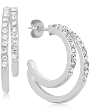 image of Essentials Crystal Double C-Hoop Earrings in Fine Silver-Plate