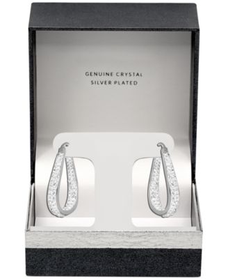 Crystal In & Out Teardrop Hoop Earrings in Silver Plate, Gold-Plate or Rose Gold Plate
