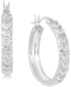 image of Essentials Crystal Small Chevron Hoop Earrings in Fine Silver-Plate, 1