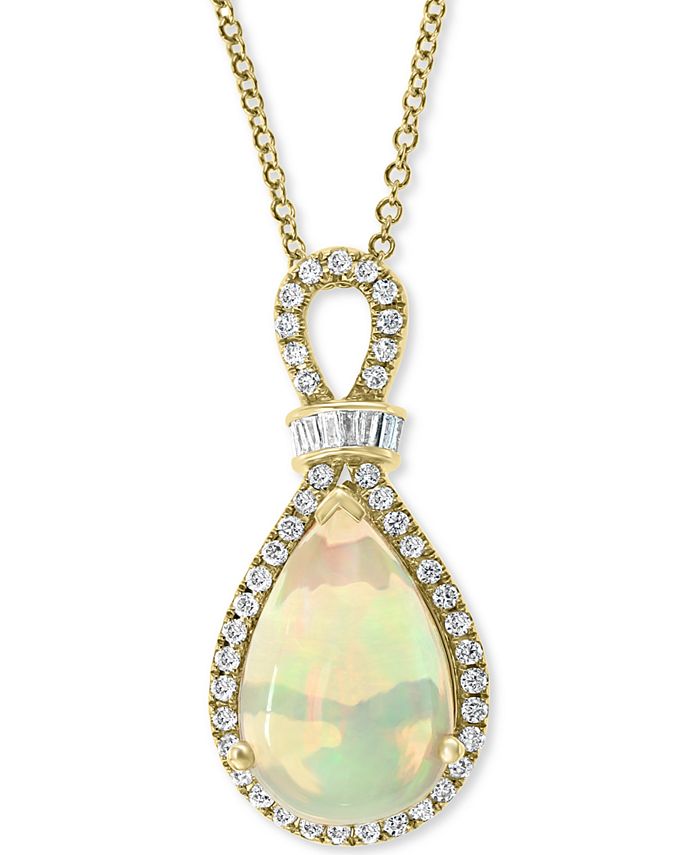 EFFY Collection - Opal (3-3/8 ct. t.w.) & Diamond (1/3 ct. t.w.) 18"Pendant Necklace in 14k Rose Gold