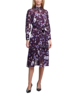 Calvin Klein - Ruffled Mock-Neck Chiffon Shirtdress