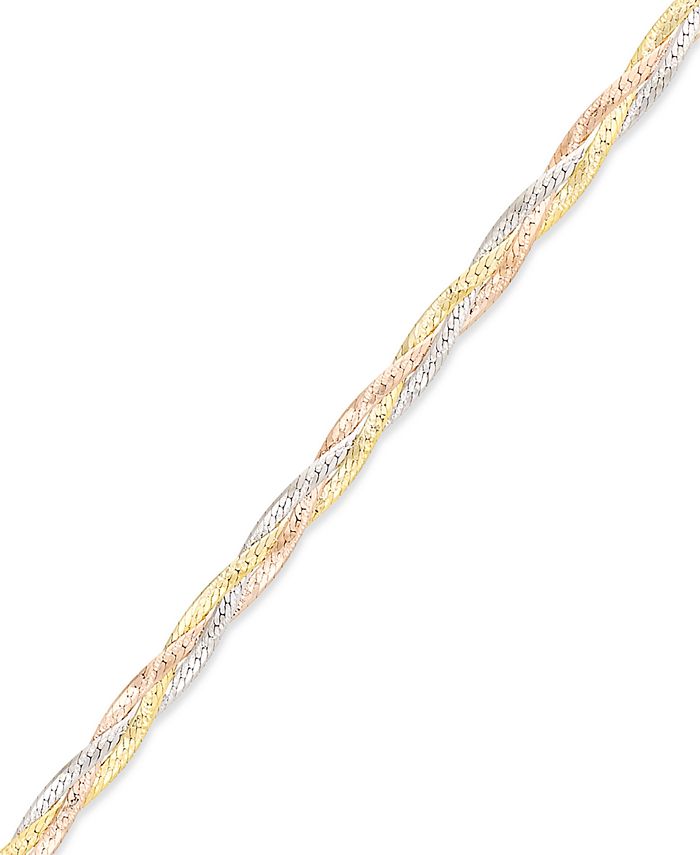Macy's 14k Gold Bracelet, Tri-Tone Braided Herringbone Bracelet - Macy's