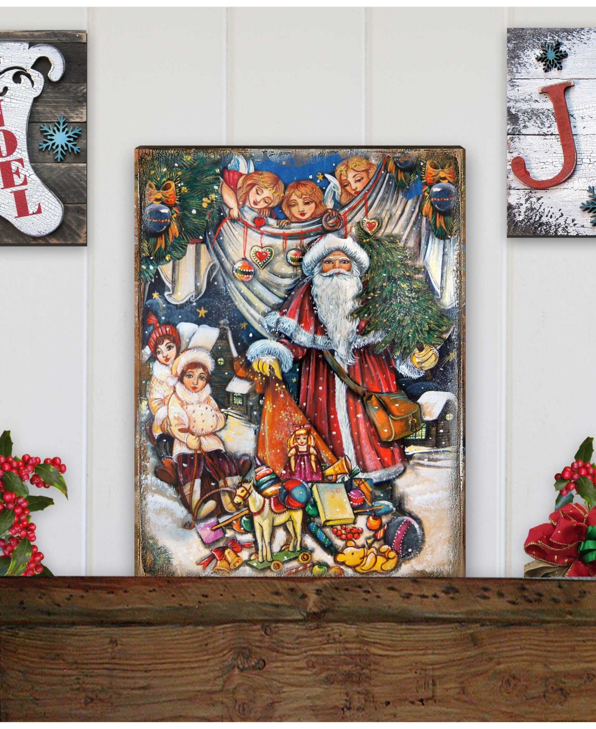 Designocracy Vintage-Like Gift Giver Santa by G. DeBrekht Handcrafted Wall and Home Decor