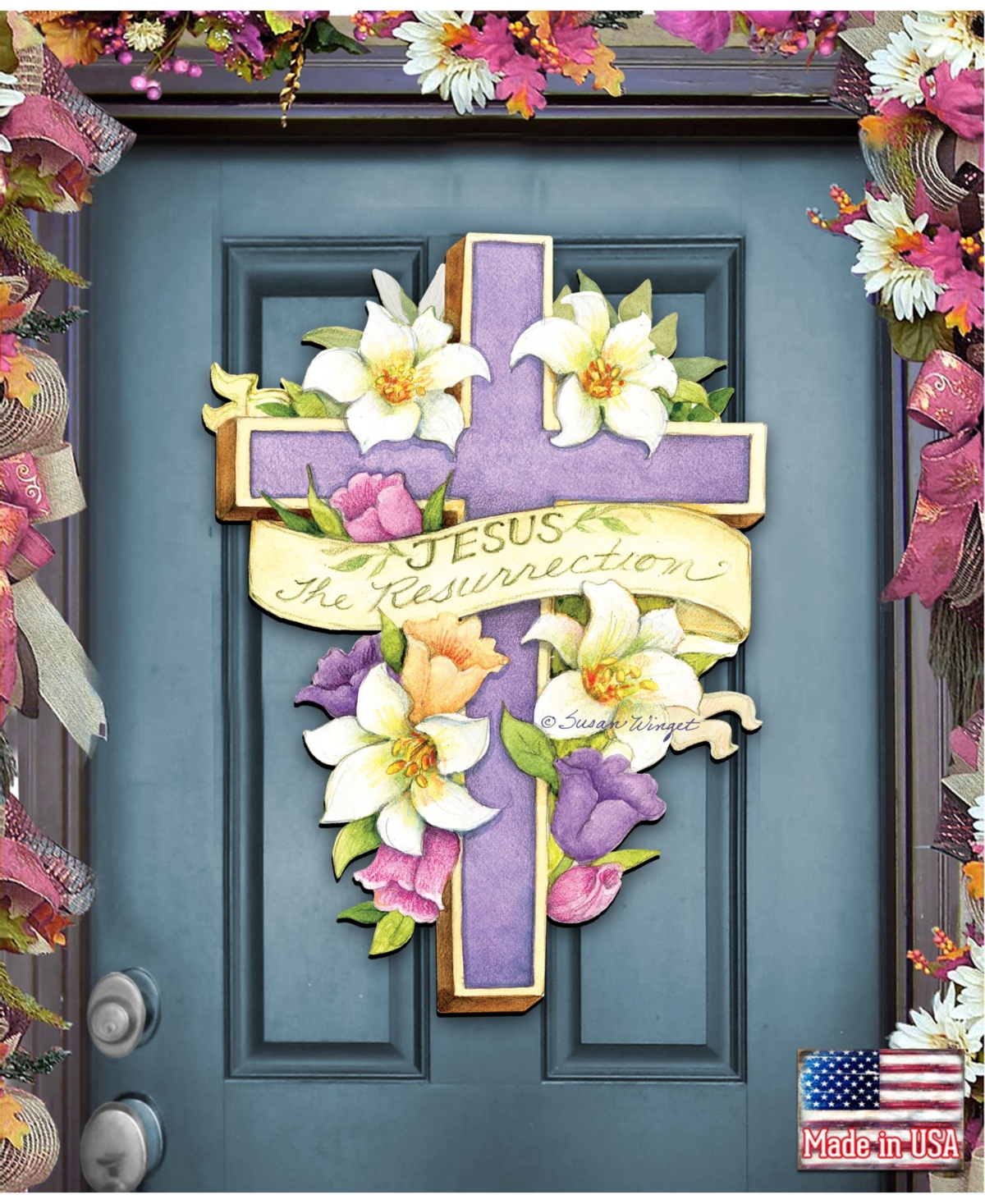 Designocracy by Susan Winget Easter Cross He is Risen Wall and Door Decor
