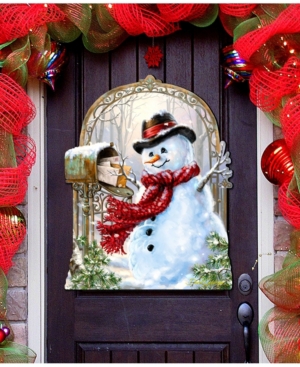 Designocracy By Dona Gelsinger Seasons-greetings Snowman Wall And Door Hanger In Multi