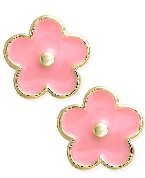 Macy's Children's 18k Gold over Sterling Silver Earrings, Enamel Flower