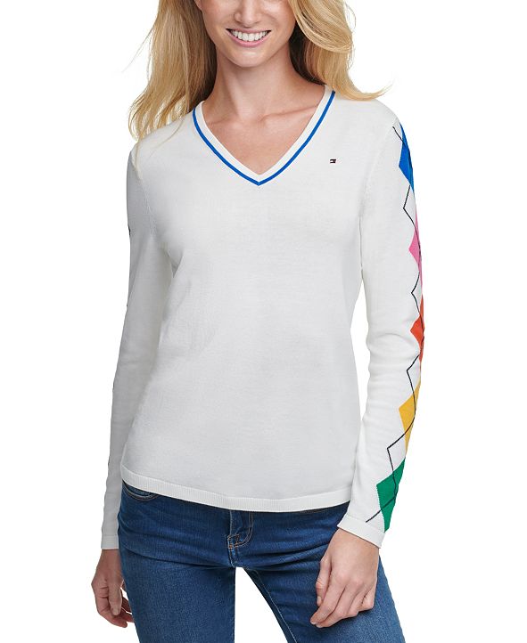 Tommy Hilfiger Rainbow Argyle Cotton Sweater And Reviews Sweaters Women Macys 5750