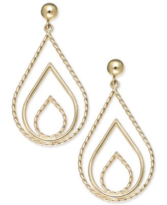 Macy's 10k Gold Earrings, Polished and Rope Triple Teardrop Earrings ...