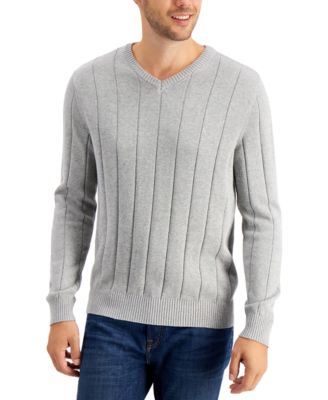 Men's Drop-Needle V-Neck Cotton Sweater, Created for Macy's 