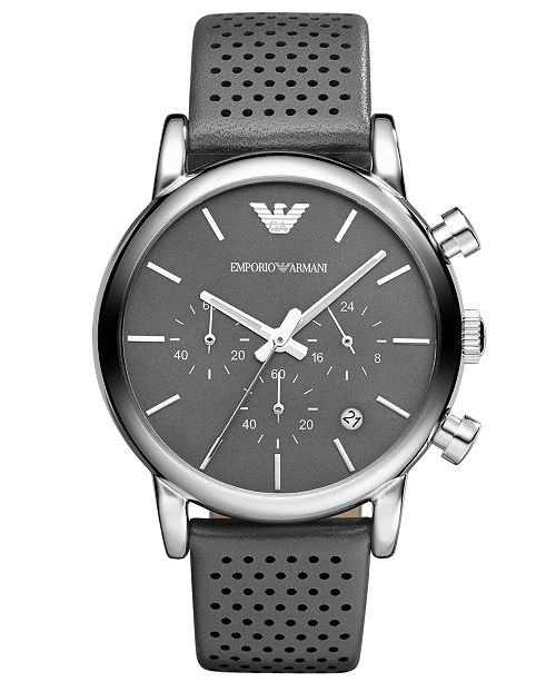 Emporio Armani Watch, Men's Chronograph Gray Leather Strap 41mm AR1735 ...