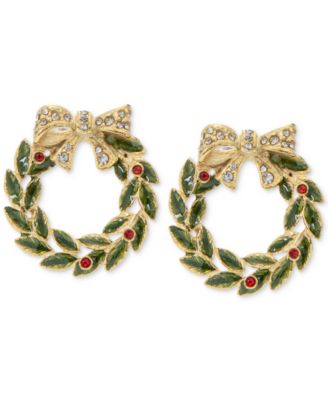 Holiday Lane - Gold-Tone Crystal & Stone Wreath Stud Earrings