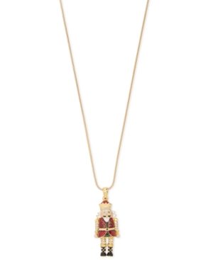 image of Holiday Lane Gold-Tone Stone & Crystal Nutcracker Pendant Necklace, 36