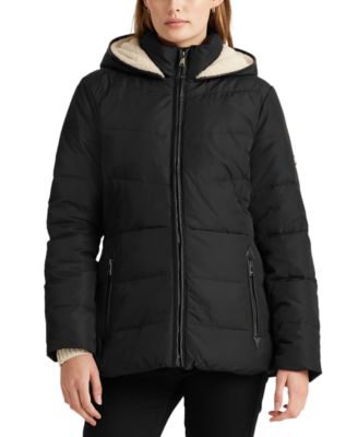 lauren ralph lauren faux leather trim women's down jacket