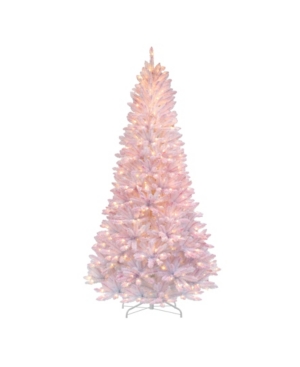 Puleo 75' Pre-Lit Slim Mixed Iridescent Tinsel Glitter Tree