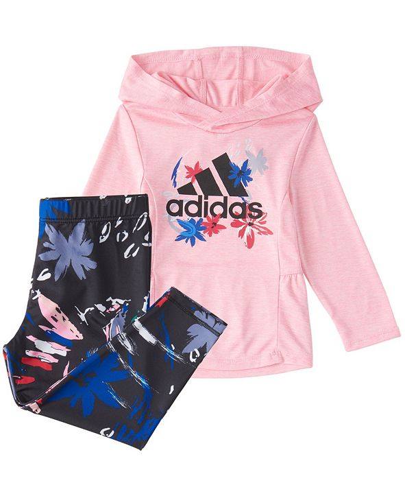 adidas Baby Girls Long Sleeve Mélange Hooded Top & Printed Tight Set