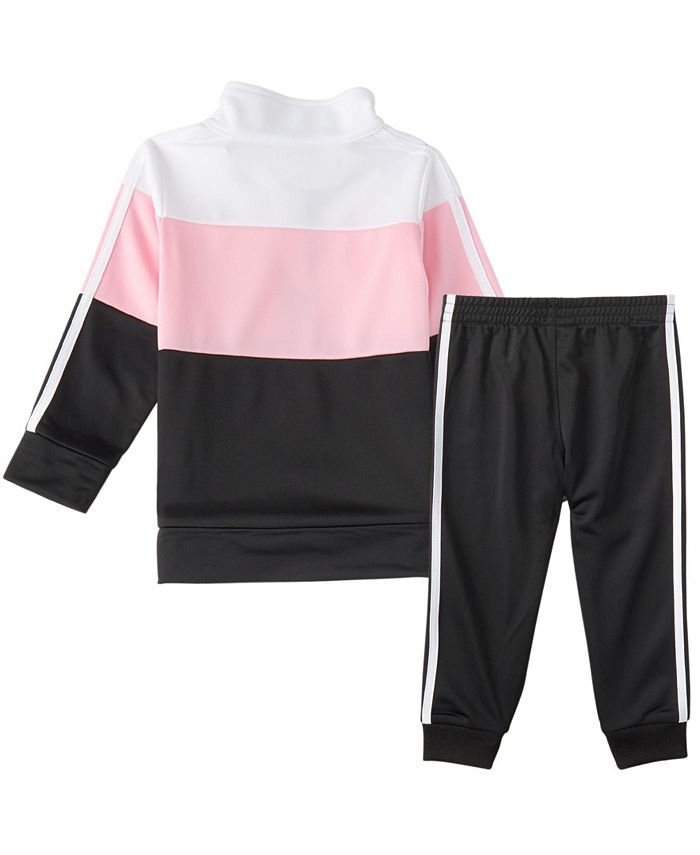 adidas Baby Girls Zip Front Colorblock Tricot Jacket & Jogger Set - Macy's