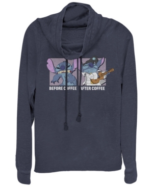 Fifth Sun Juniors Disney Stitch Coffee Fleece Cowl Neck Sweatshirt