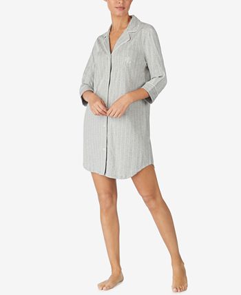 Lauren Ralph Lauren Womens Knit Crop Cotton Pajamas, Top only, Gray, M