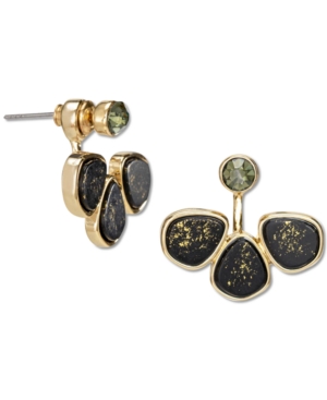 image of Rachel Rachel Roy Gold-Tone Crystal & Gold-Fleck Black Stone Front-and-Back Earrings