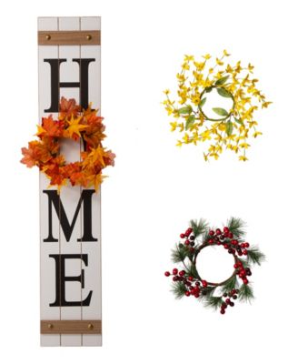 Wooden "Home" Floral Porch Sign, Set of 4
