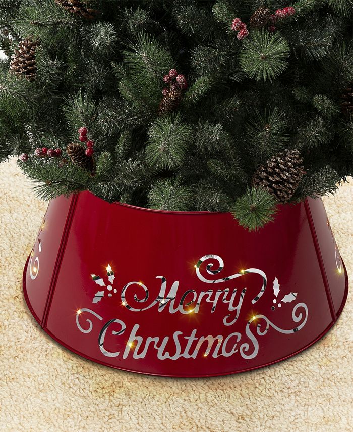 Glitzhome "Merry Christmas" DieCutting Metal Tree Collar with Light