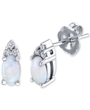 image of Opal (3/8 ct. t.w.) & Diamond (1/20 ct. t.w.) Stud Earrings in 14k White Gold