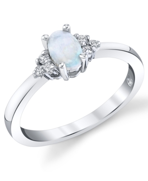 image of Opal (1/3 ct. t.w.) & Diamond (1/10 ct. t.w.) Ring in 14k White Gold