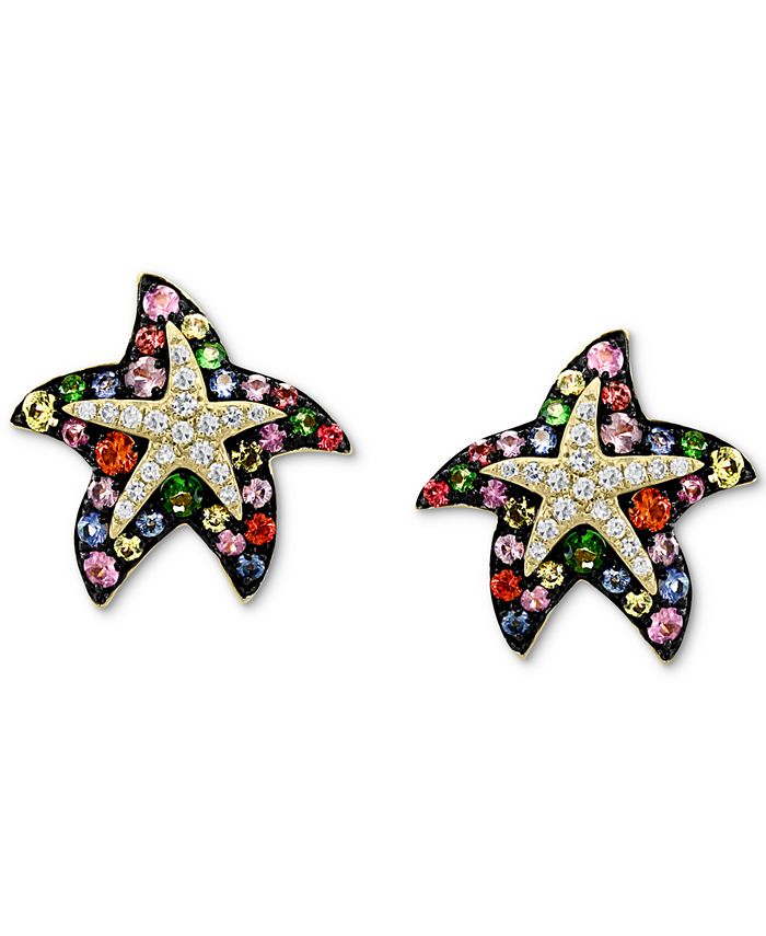 EFFY Collection - Multi-Sapphire (7/8 ct. t.w.) & Diamond (1/6 ct. t.w.) Starfish Stud Earrings in 14k Gold