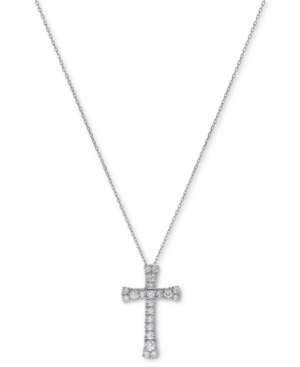 image of Diamond Cross Pendant Necklace (1 ct. t.w.) in 14k White Gold, 16