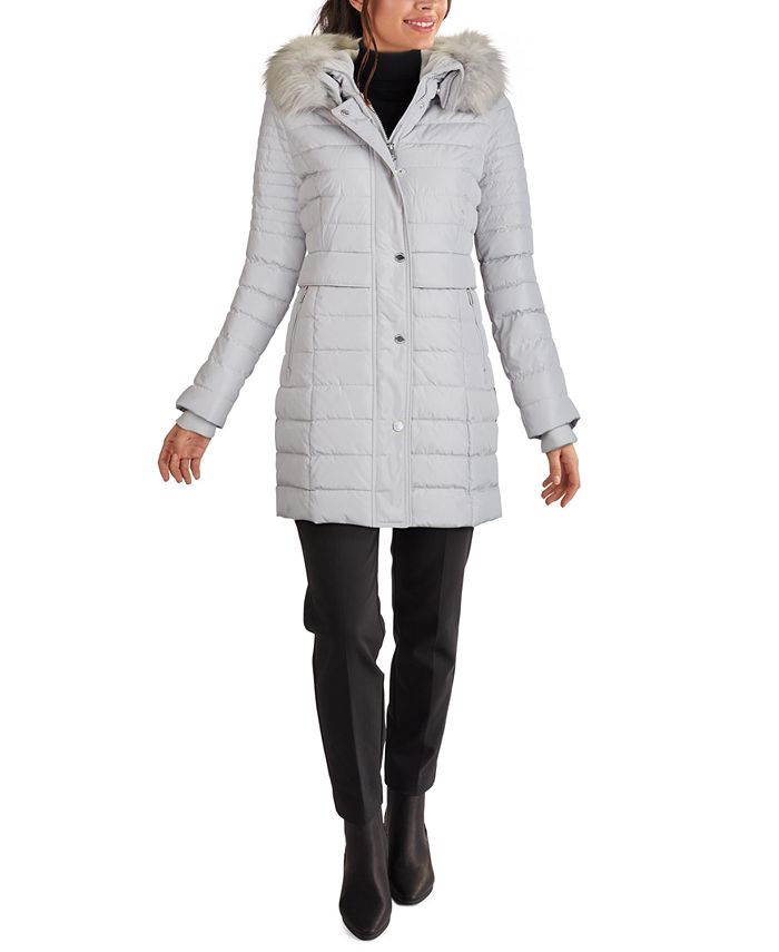 Kenneth Cole Faux Fur Trim Hooded Puffer Coat Macy s