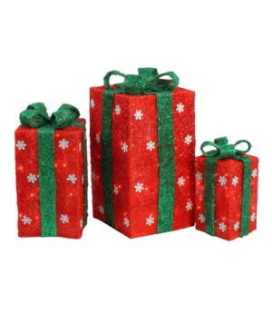 Northlight And Lighted Gi Boxes With Bows Outdoor Christmas Decorations In Red